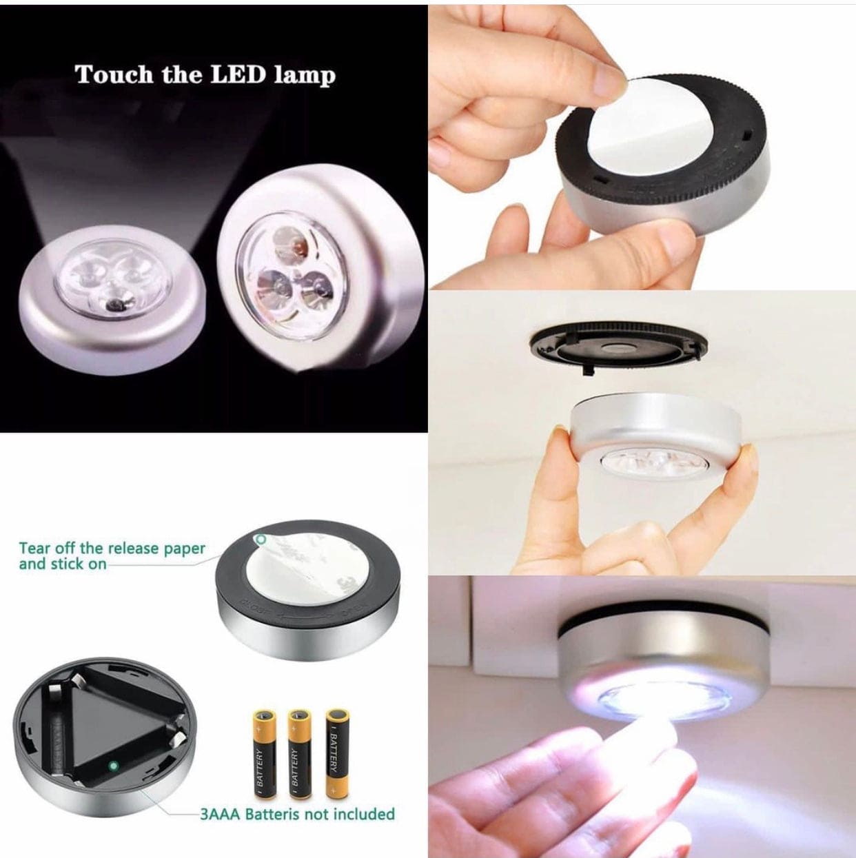 Touch Type Car Reading Light Trunk Touch And Tap Light, Creative Round Paste Type Night Light, Bedroom Beside Lamp Touch Type Car Reading Light Trunk Touch And Tap Light, Creative Round Paste Type Night Light, Bedroom Beside Lamp